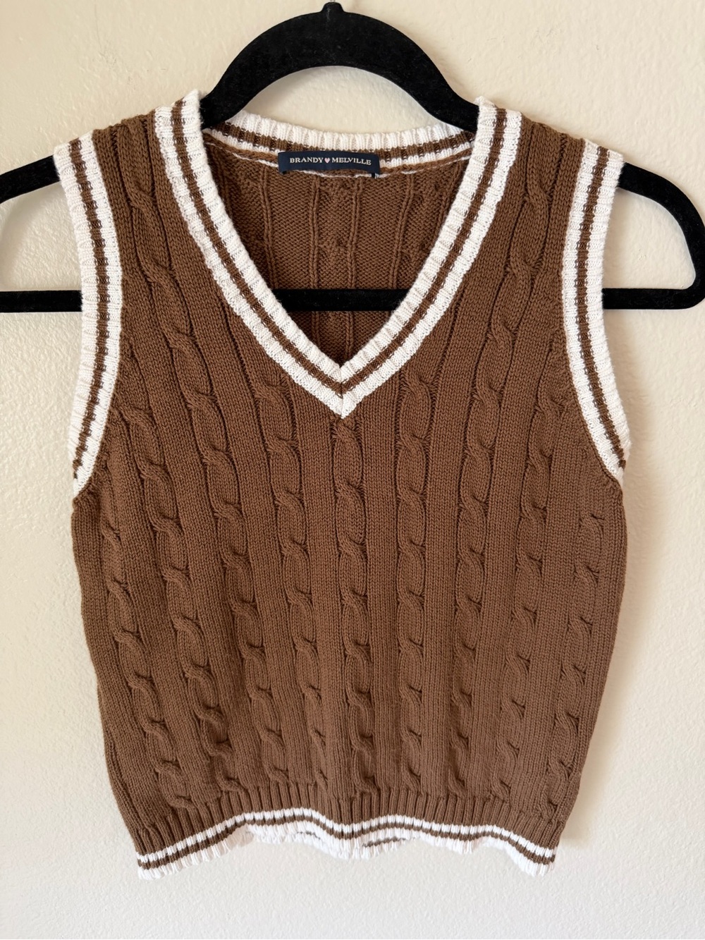 Brandy Melville Brown Sweater Vest with White Trim
